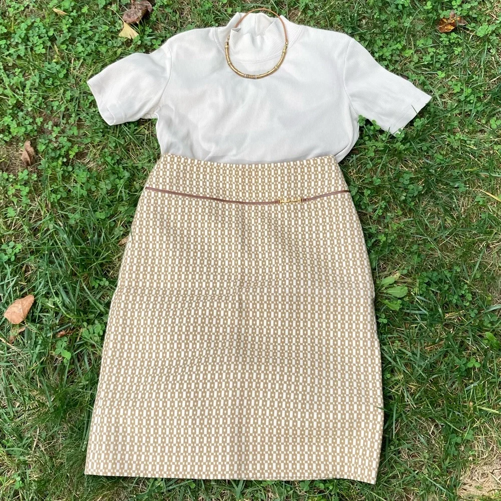 Banana Republic 100% Wool Horse-bit Leather trim pencil skirt Y2K vintage NWT